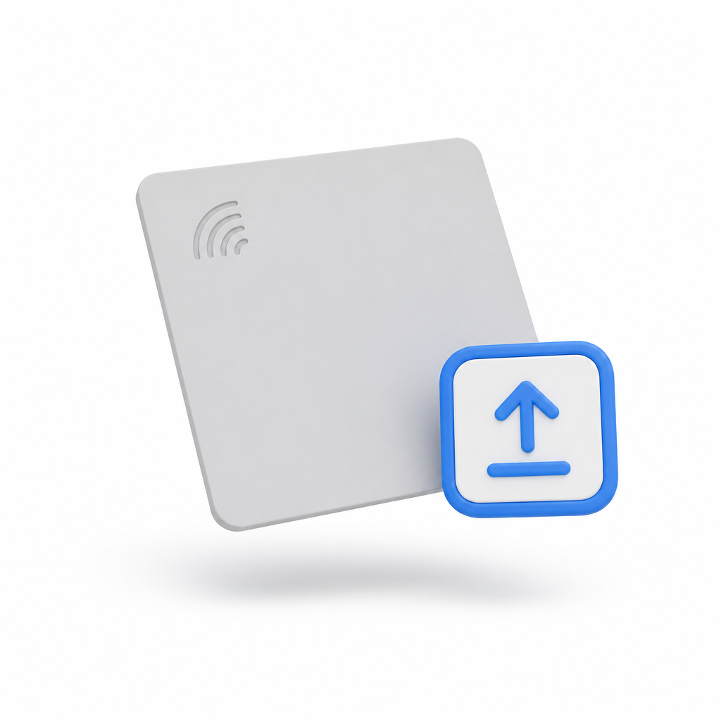 Illustration av ett NFC-kort med en uppladdningssymbol